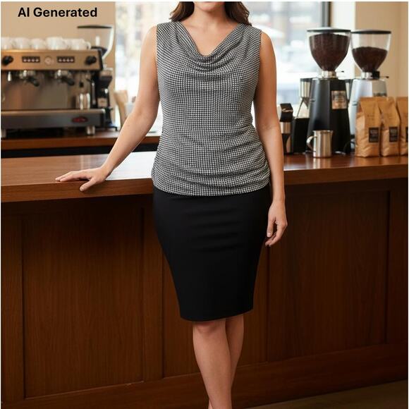 Coldwater Creek Women's sz L/14 Sleeveless Drape Neck Black & White Rushed Top - Picture 8 of 16